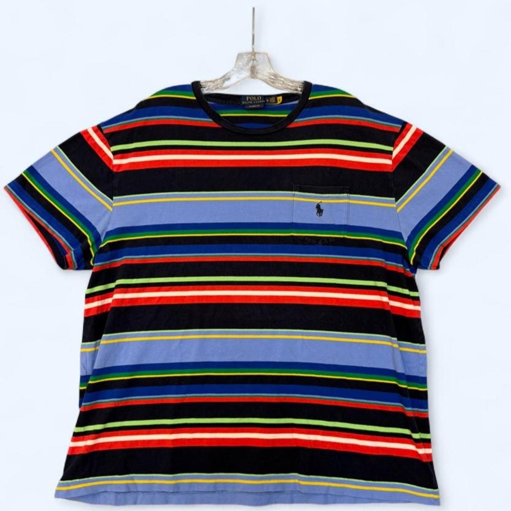 Polo Ralph Lauren Classic Fit Multi Stripe Color Block Pocket T-Shirt XL Auth